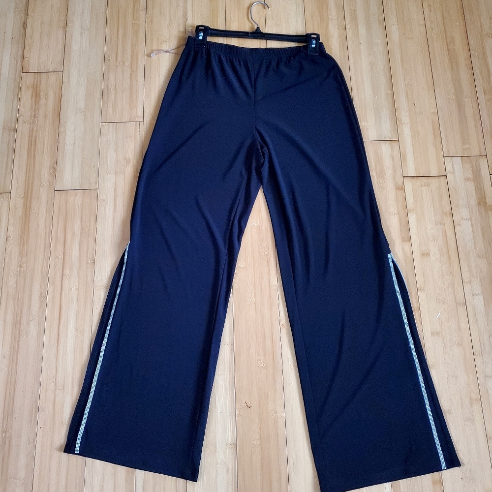 Prelude black wide-leg dress pants with rhinestone slit details Size Small